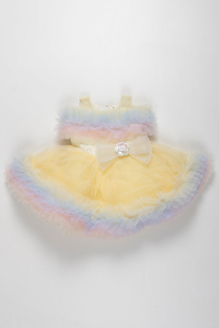 The Nesavu Girls Tutu Frock Sunshine Sparkle: Baby's Sequined Net Party Frock for Birthdays & Festivals Nesavu 16 (1Y) / Yellow / Plain Net PF177B-16 Sunshine Sequined Frock for Baby's Birthday | Tutu Dress for Special Occasions | The Nesavu