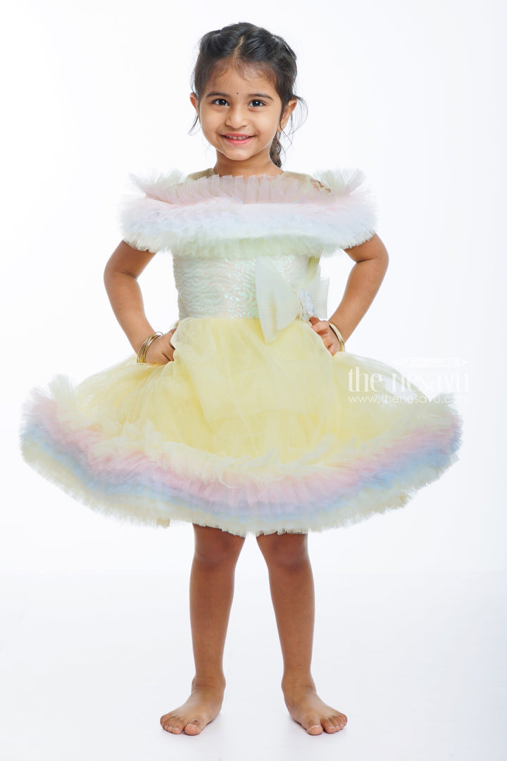 The Nesavu Girls Tutu Frock Sunshine Sparkle: Baby's Sequined Net Party Frock for Birthdays & Festivals Nesavu 16 (1Y) / Yellow / Plain Net PF177B-16 Sunshine Sequined Frock for Baby's Birthday | Tutu Dress for Special Occasions | The Nesavu