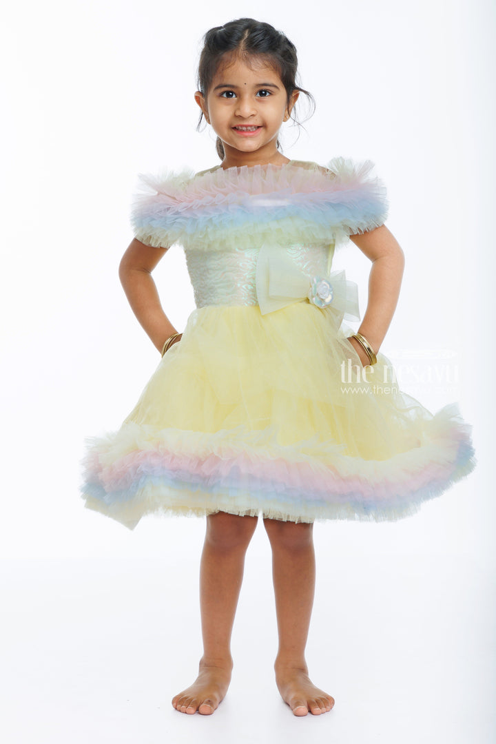 The Nesavu Girls Tutu Frock Sunshine Sparkle: Baby's Sequined Net Party Frock for Birthdays & Festivals Nesavu Sunshine Sequined Frock for Baby's Birthday | Tutu Dress for Special Occasions | The Nesavu