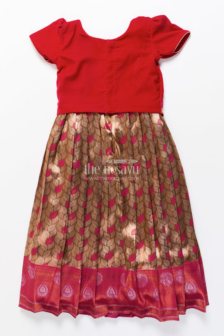 The Nesavu Pattu Pavadai Toddler Girl Pattu Pavadai for Weddings and Heritage Functions Nesavu Nesavu toddler girl pattu pavadai velvet yoke banarasi skirt wedding functions