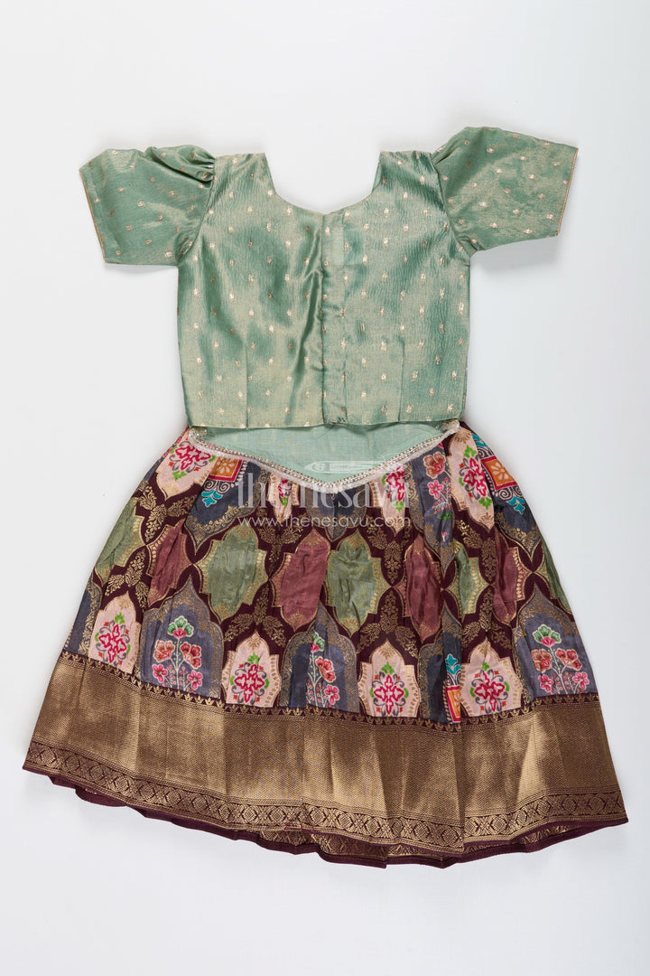 The Nesavu Pattu Pavadai Toddler pattu pavadai for family weddings and poojas Nesavu Nesavu toddler pattu pavadai Banaras skirt tissue yoke festive family events