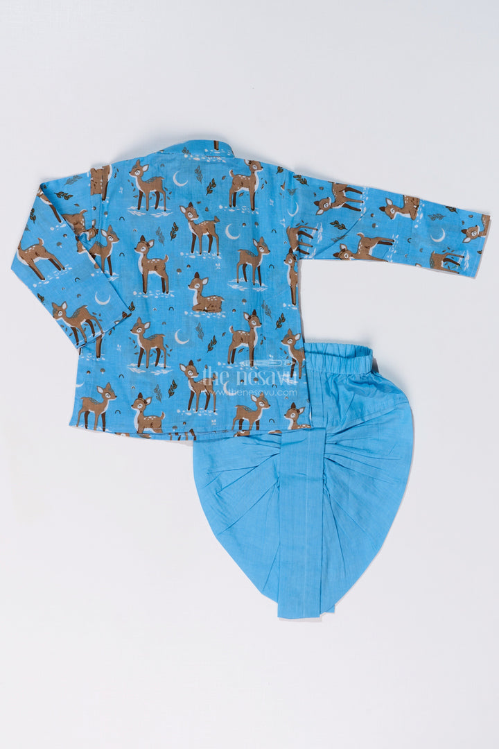 The Nesavu Boys Dothi Set Traditional Boys Dhoti and Jacket Set in Cotton with Deer Print for Festive Occasions Nesavu Boys Dhoti Jacket Set Cotton Deer Print Traditional Festive Wear | The Nesavu