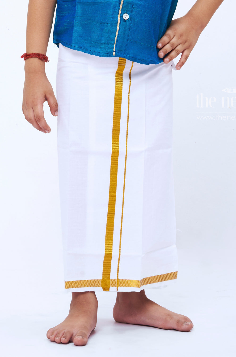 The Nesavu Boys Vesti Traditional Cotton Vesti for Boys Elegance in White and Gold Nesavu Boys White and Gold Traditional Vesti/Dothi | Ethnic Indian Clothing for Kids | The Nesavu