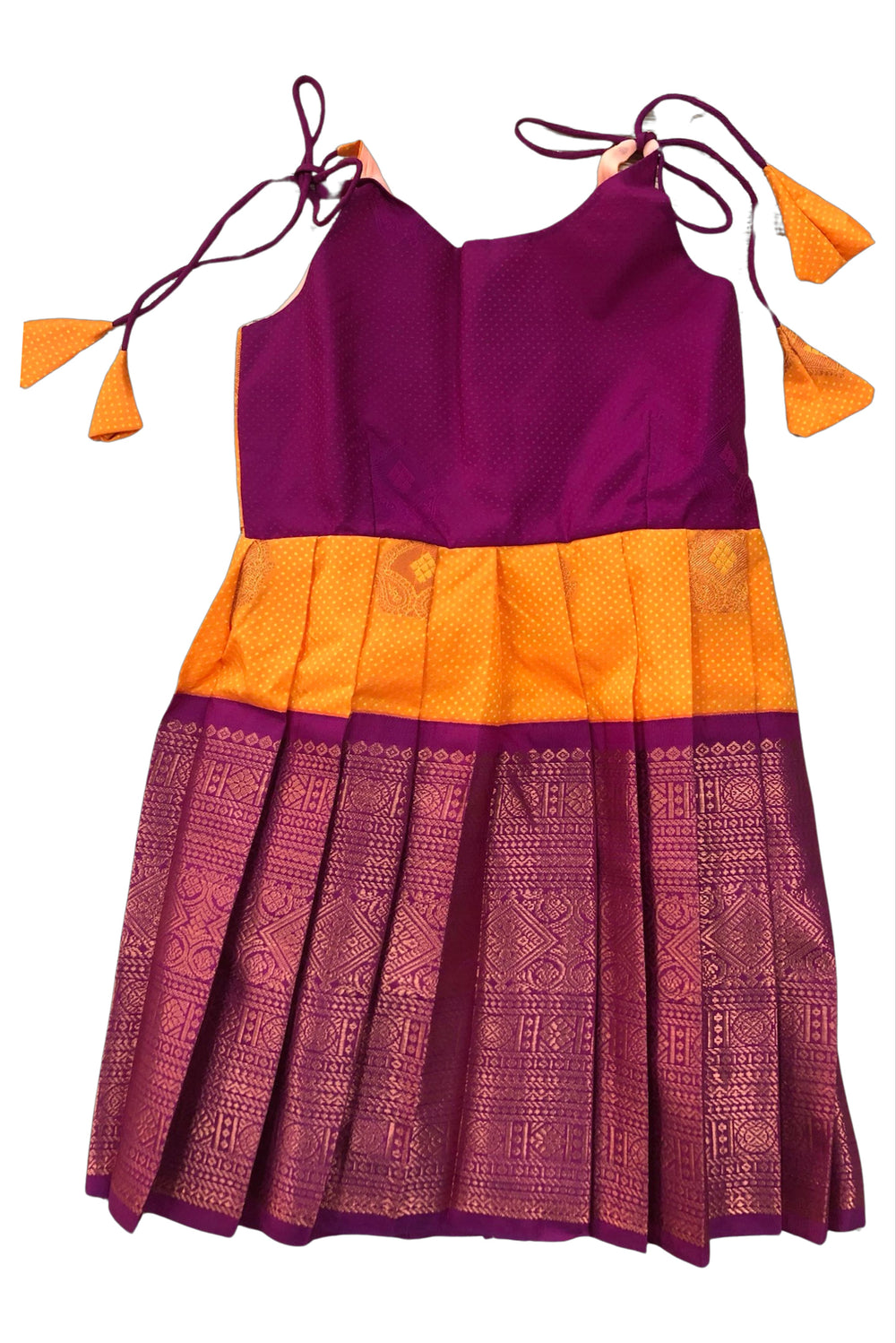 The Nesavu Tie-up Frock Traditional Silk Tie-Up Frock with Zari Embroidery for Girls Nesavu 18 (2Y) / Yellow / Style 2 T300B-18 Tie-Up Frock with Zari Work | Perfect for Festive Occasions | The Nesavu