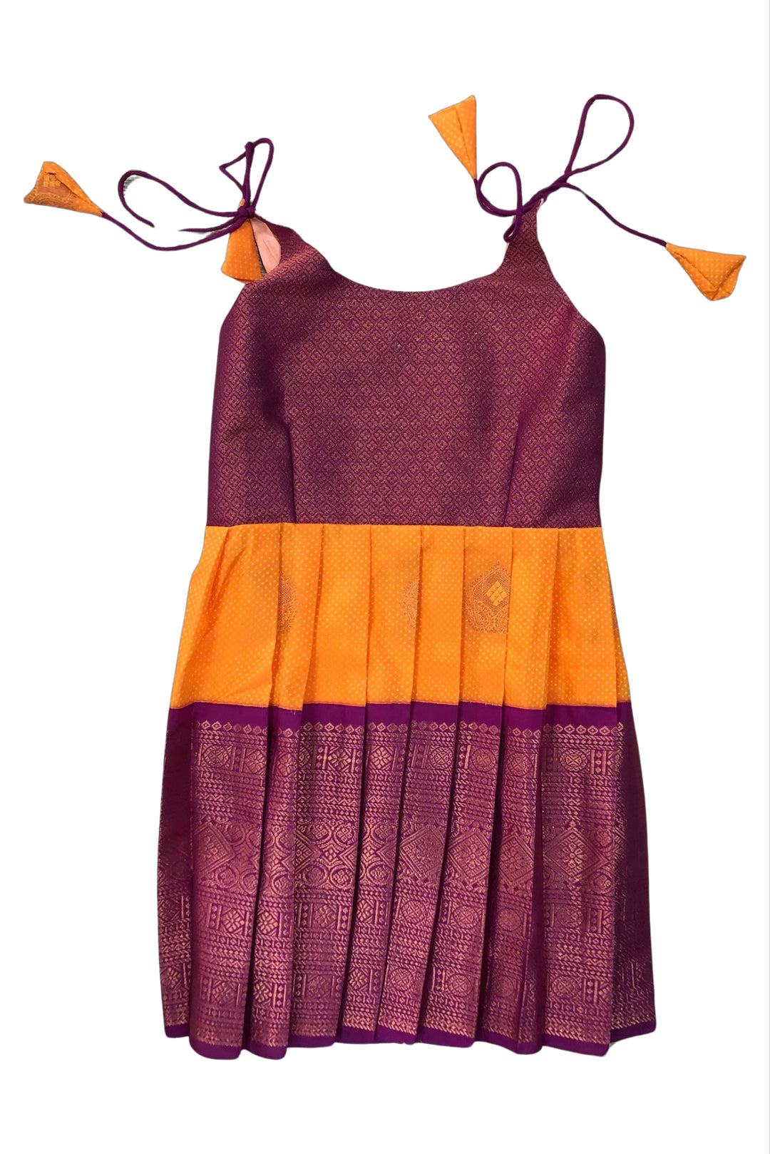 The Nesavu Tie-up Frock Traditional Silk Tie-Up Frock with Zari Embroidery for Girls Nesavu 20 (3Y) / Yellow / Style 1 T300A-20 Tie-Up Frock with Zari Work | Perfect for Festive Occasions | The Nesavu