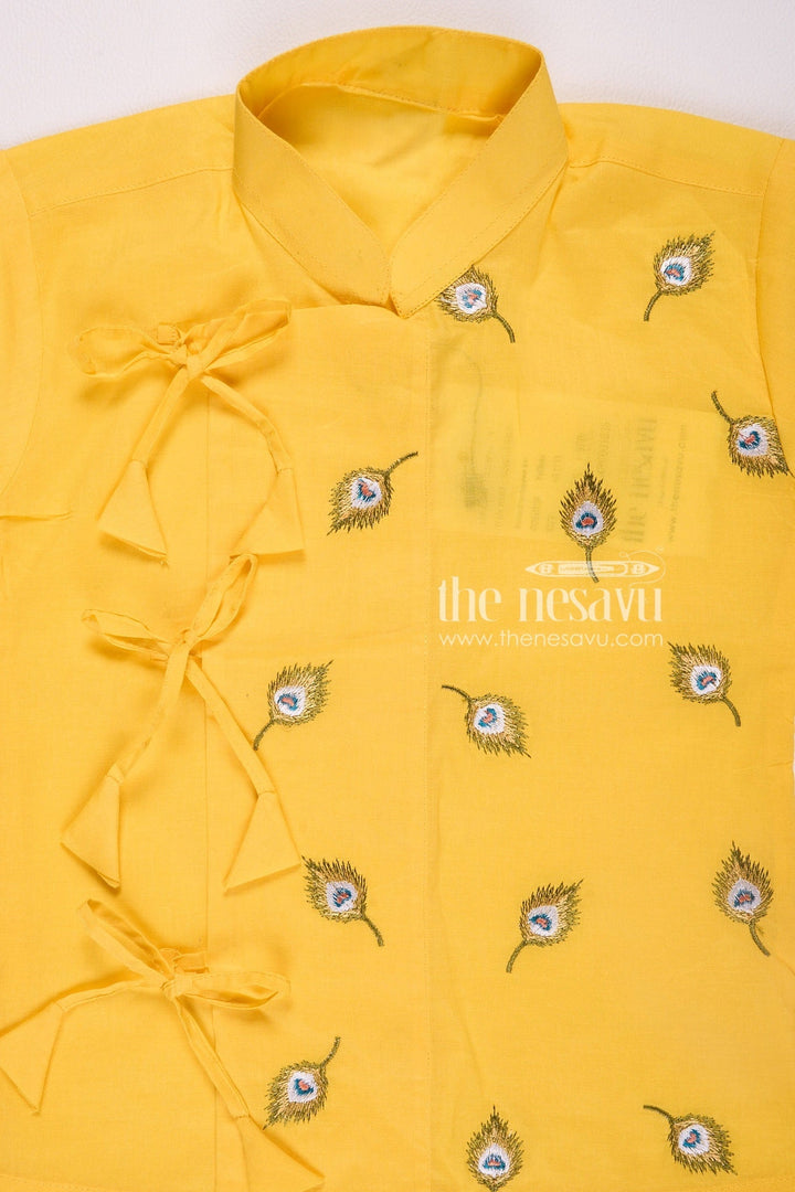 The Nesavu Boys Dothi Set Traditional Yellow Krishna Jayanthi Baby Kurtha with Dothi Pant Set Nesavu Traditional Yellow Krishna Jayanthi Baby Kurtha with Dothi Pant Set - Festive Wear
