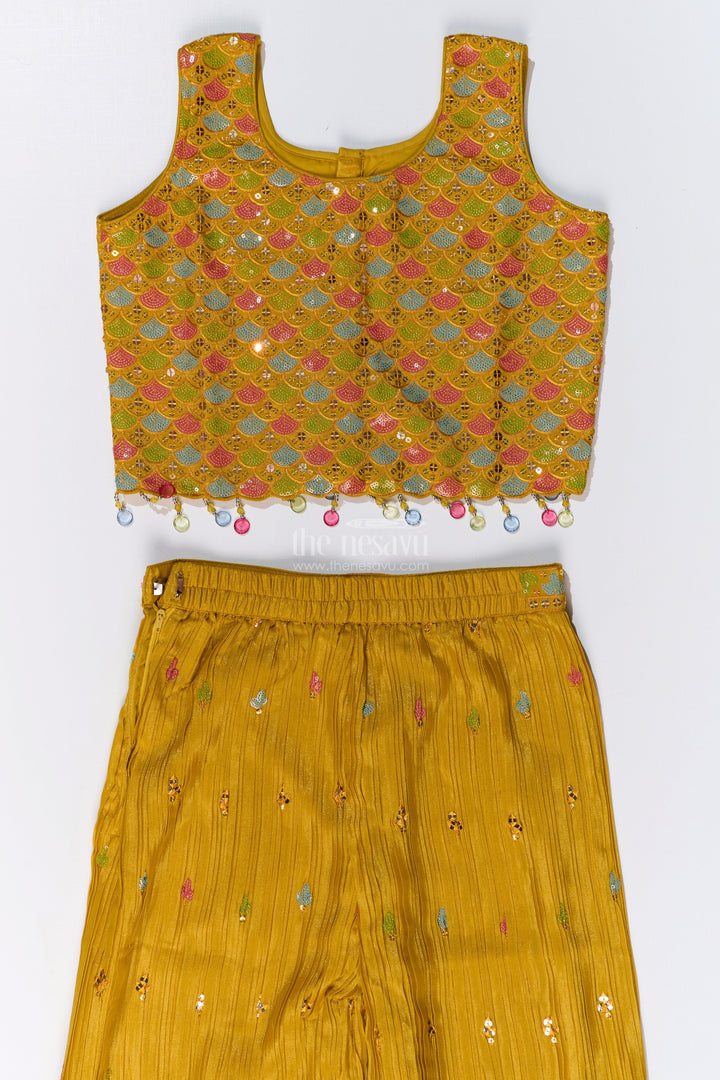 The Nesavu Girls Sharara / Plazo Set Trendy Beautiful Kurti Plazo Set for Girls with Embroidered Georgette and Mirror Work Nesavu Nesavu Trendy Beautiful Kurti Plazo Set Girls Embroidered Georgette Mirror Work