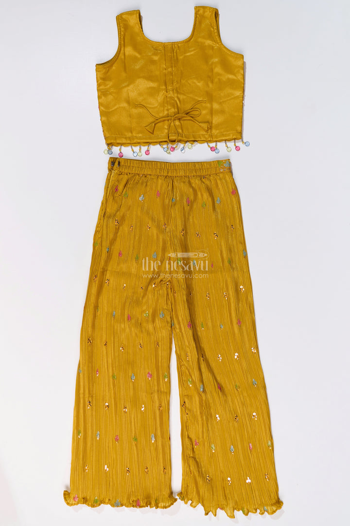 The Nesavu Girls Sharara / Plazo Set Trendy Beautiful Kurti Plazo Set for Girls with Embroidered Georgette and Mirror Work Nesavu Nesavu Trendy Beautiful Kurti Plazo Set Girls Embroidered Georgette Mirror Work