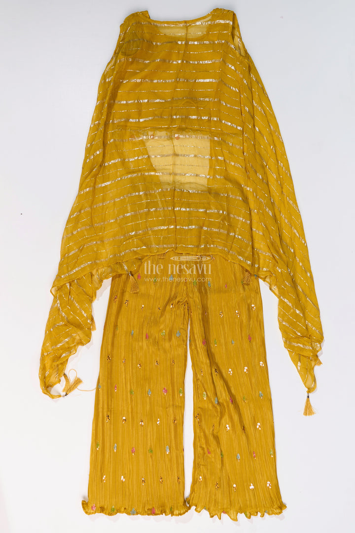 The Nesavu Girls Sharara / Plazo Set Trendy Beautiful Kurti Plazo Set for Girls with Embroidered Georgette and Mirror Work Nesavu Nesavu Trendy Beautiful Kurti Plazo Set Girls Embroidered Georgette Mirror Work