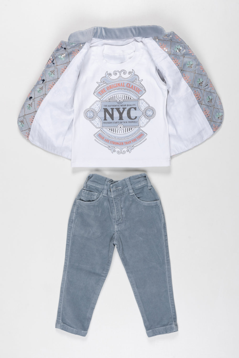 The Nesavu Boys Kurtha Set Trendy Boys Winter Jacket and Jeans Combo with Graphic Tee Nesavu Shop Boys Winter Jacket  Jeans Set | Cool Graphic Tee Outfit | The Nesavu