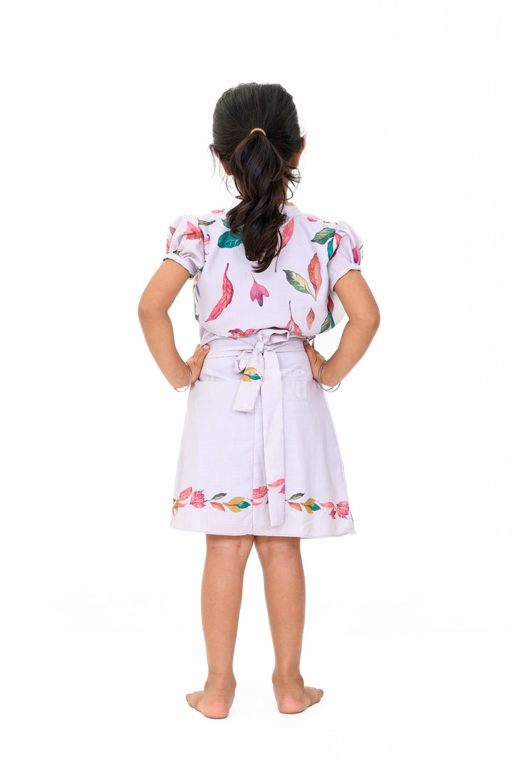The Nesavu Girls Cotton Frock Trendy Indo Western Girls Cotton Frock with Floral Patterns and Waist Tie-Up Nesavu Indo Western Girls Cotton Frock Floral Pleats Belt Nesavu