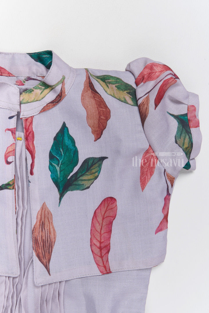 The Nesavu Girls Cotton Frock Trendy Indo Western Girls Cotton Frock with Floral Patterns and Waist Tie-Up Nesavu Indo Western Girls Cotton Frock Floral Pleats Belt | The Nesavu