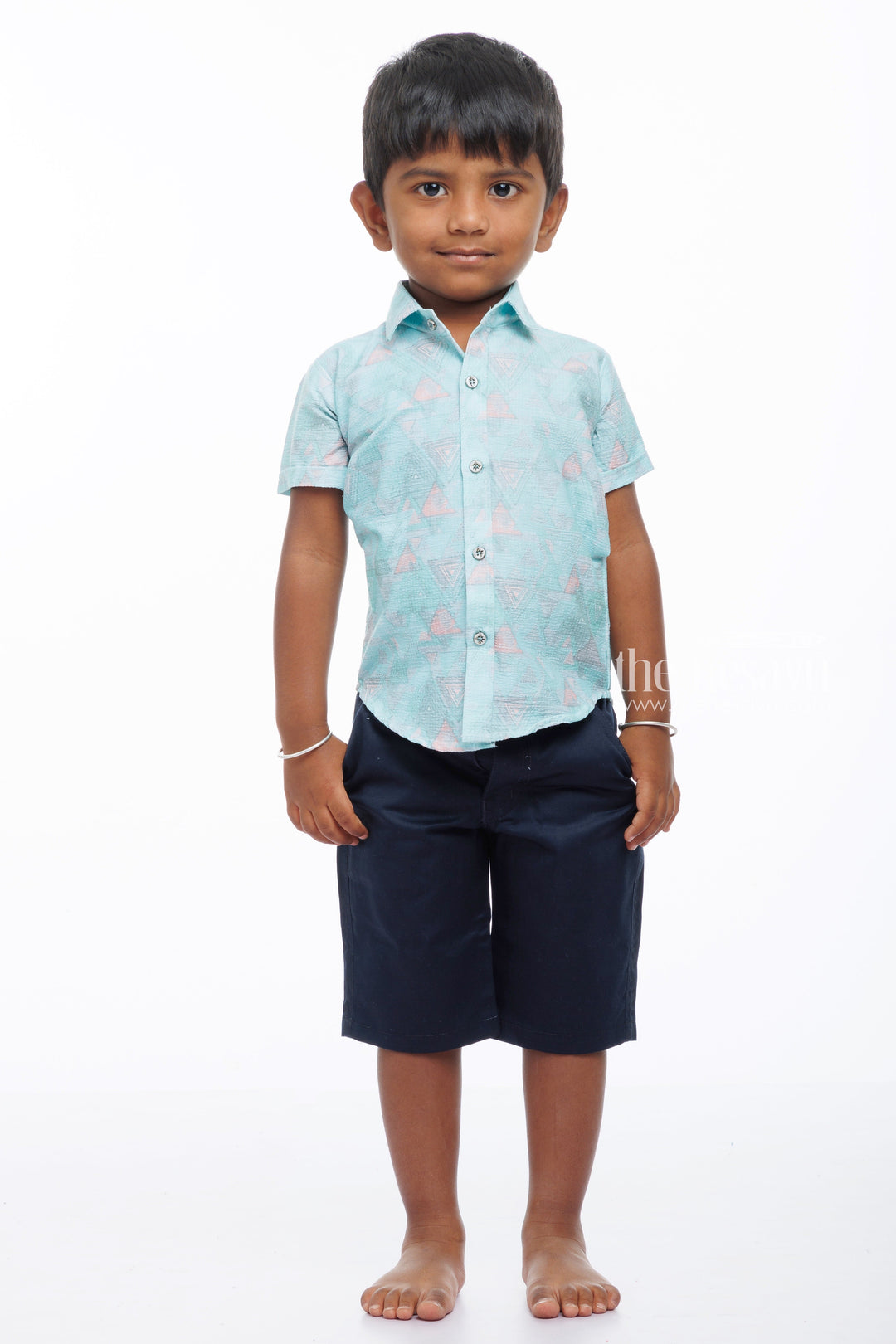 The Nesavu Boys Casual Set Tropical Breeze Boys Shirt and Shorts Combo Nesavu 16 (1Y) / Blue / Popcorn Polysilk BCS014B-16 Shop Boys Pastel Print Shirt  Shorts Set | Casual Summer Wear for Kids | The Nesavu