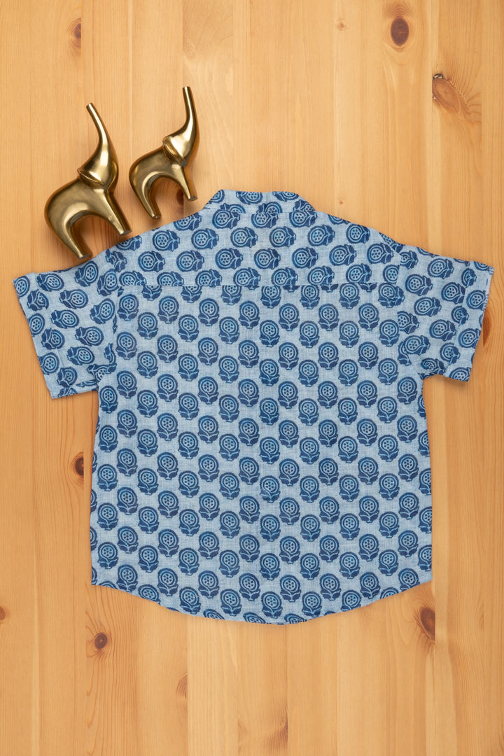 The Nesavu Boys Linen Shirt Tropical Indigo: Linen Boys' Shirt with Exotic Prints for a Vibrant Summer Look Nesavu Linen Boys Shirt with Exotic Prints | Kids Premium Shirt | The Nesavu