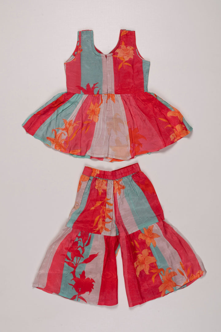 The Nesavu Girls Sharara / Plazo Set Tropical Sunset Gharara Set with Sequined Detailing for Girls Nesavu Shop Colorful Girls Gharara Set with Sequins | Festive Summer Outfit | The Nesavu