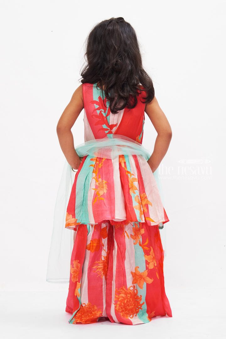 The Nesavu Girls Sharara / Plazo Set Tropical Sunset Gharara Set with Sequined Detailing for Girls Nesavu Shop Colorful Girls Gharara Set with Sequins | Festive Summer Outfit | The Nesavu