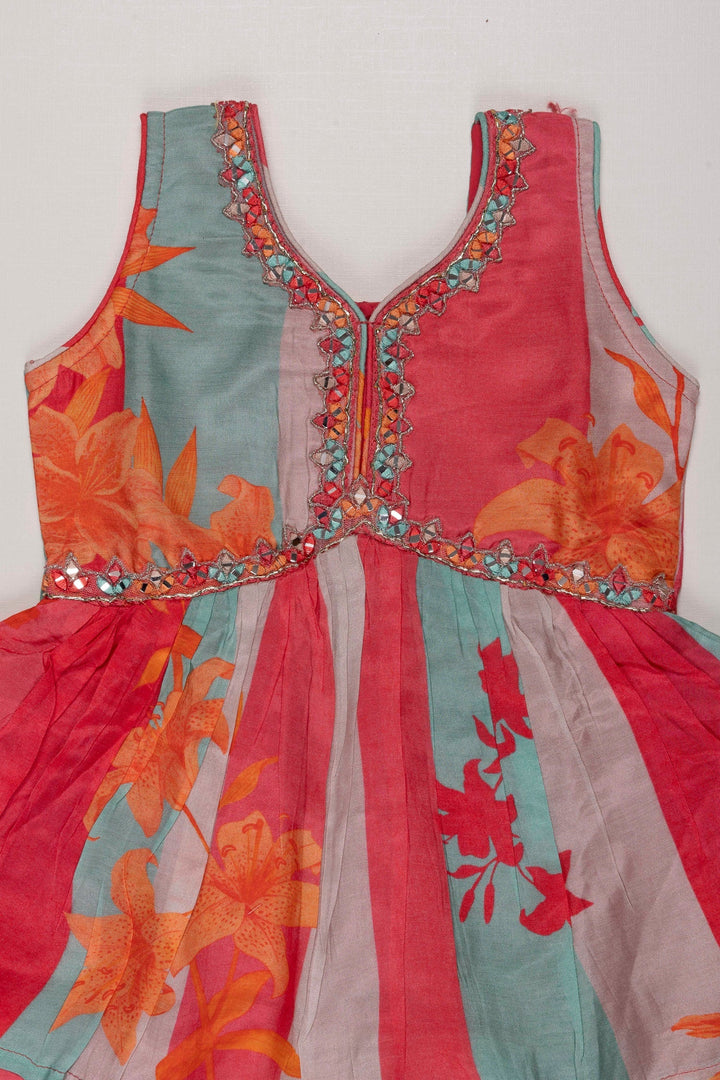 The Nesavu Girls Sharara / Plazo Set Tropical Sunset Gharara Set with Sequined Detailing for Girls Nesavu Shop Colorful Girls Gharara Set with Sequins | Festive Summer Outfit | The Nesavu