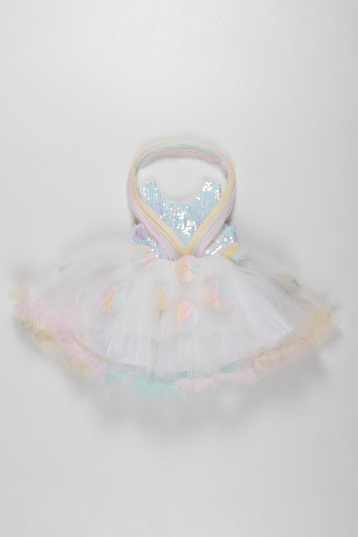 The Nesavu Girls Tutu Frock Whimsical Rainbow Sequin Tutu Frock for Girls Birthday Celebrations Nesavu 16 (1Y) / Blue / Plain Net PF179A-16 Find the Perfect First Birthday Tutu Dress | Celebrate in Style | The Nesavu