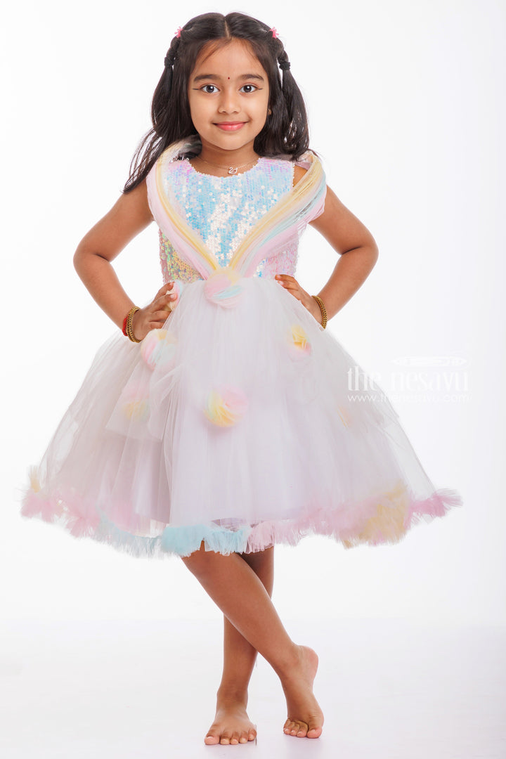The Nesavu Girls Tutu Frock Whimsical Rainbow Sequin Tutu Frock for Girls Birthday Celebrations Nesavu 16 (1Y) / Blue / Plain Net PF179A-16 Find the Perfect First Birthday Tutu Dress | Celebrate in Style | The Nesavu