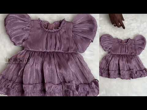 Stunning Purple Solid Pattern with Ruffled Sleeve Organza Frock for Baby Girls