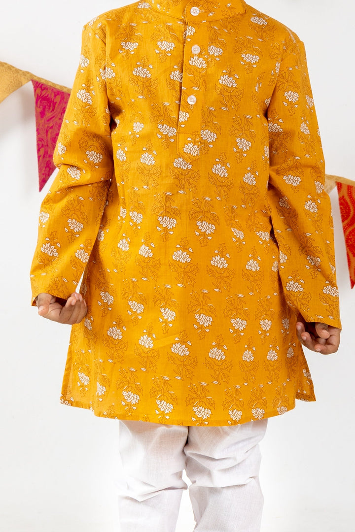 The Nesavu Ethnic Sets Block Printed Cotton Floral Kurta with Pyjama for Boys psr silks Nesavu