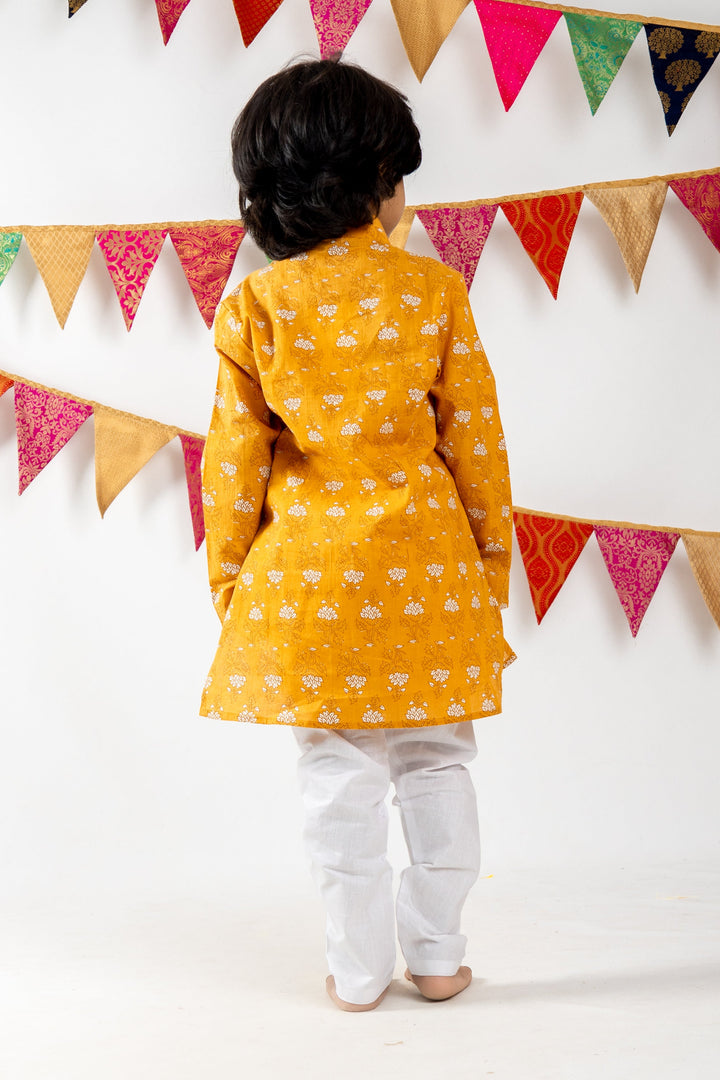 The Nesavu Ethnic Sets Block Printed Cotton Floral Kurta with Pyjama for Boys psr silks Nesavu