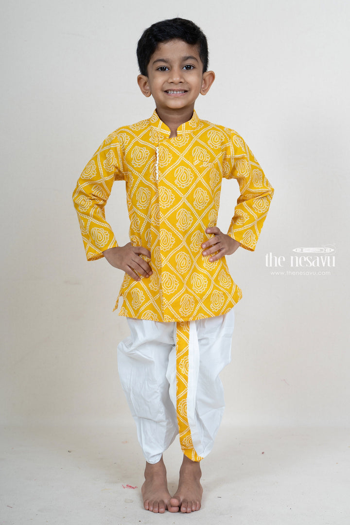The Nesavu Ethnic Sets Paisley Printed Yellow Festive Wear Kurta For Baby Boys psr silks Nesavu 10 (NB) / yellow BES212A