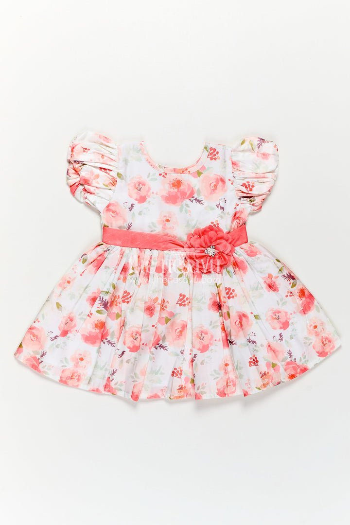 Floral Frock Online for Baby Girls in Glaza Satin Organza with Puff Sleeves and Elegant Design