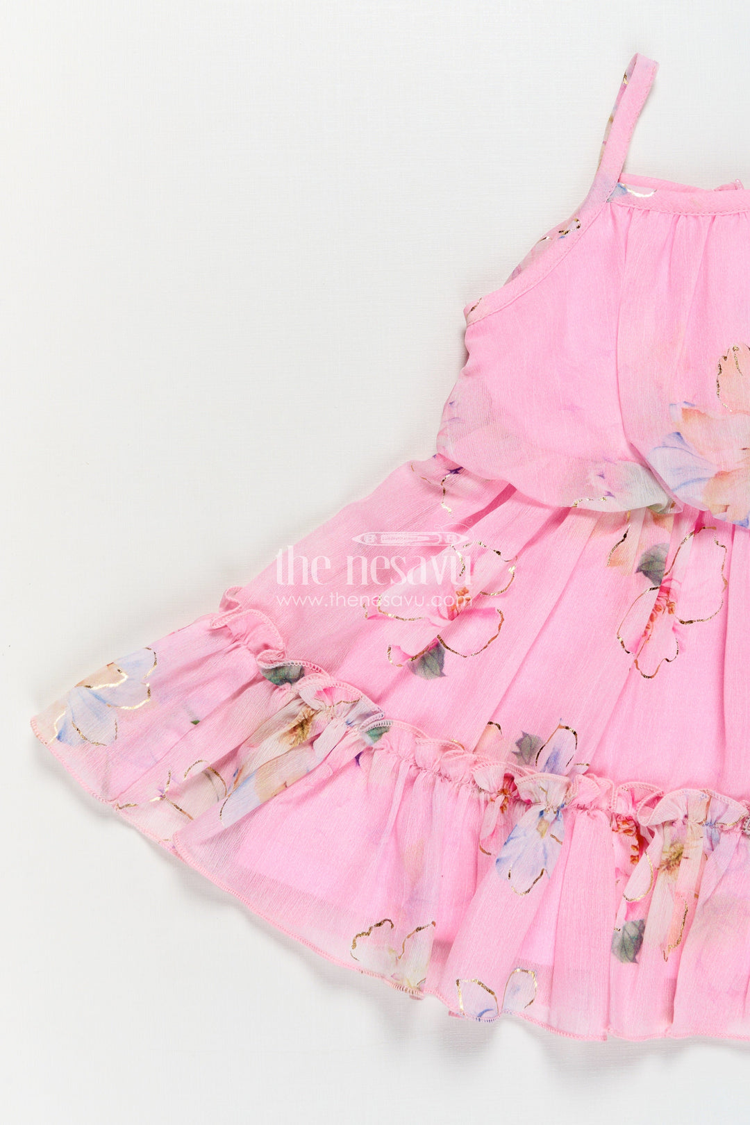Best Frock Suit for Baby Girls in Soft Pink Georgette with Floral Prints and Matching Sun Hat