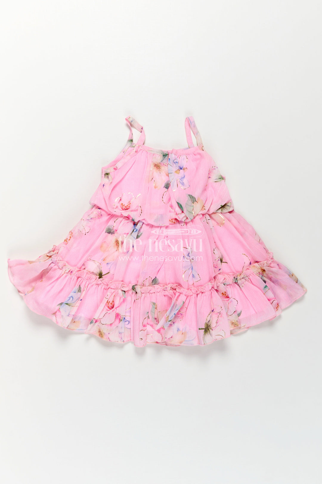 Best Frock Suit for Baby Girls in Soft Pink Georgette with Floral Prints and Matching Sun Hat