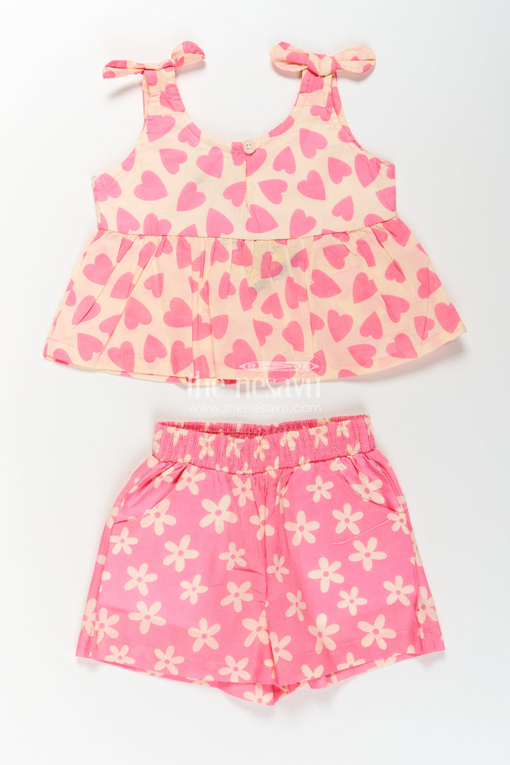 Girls Baby Girl Dresses in Pink Cotton with Heart Print Top and Flower Print Shorts Two-Piece Set