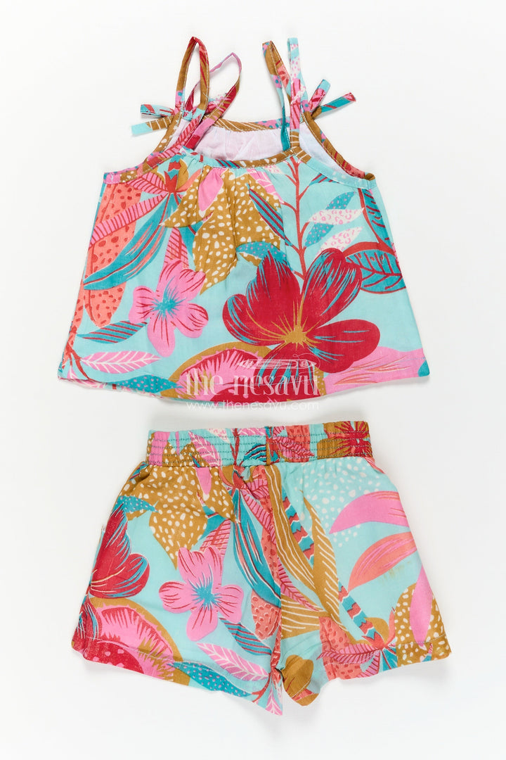 Girls Baby Cotton Dress Design Set with Abstract Printed Sleeveless Top and Matching Shorts in Soft Cotton