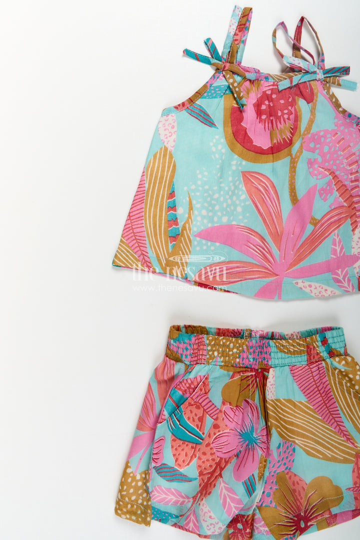 Girls Baby Cotton Dress Design Set with Abstract Printed Sleeveless Top and Matching Shorts in Soft Cotton