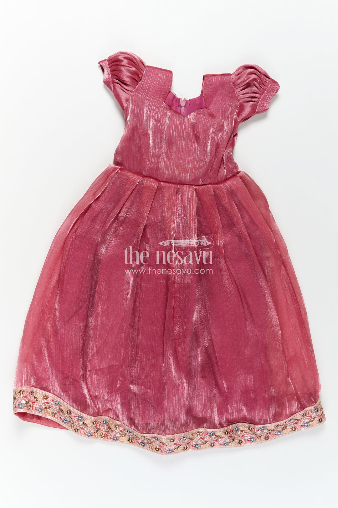 Girls Gown Dresses in Wine Organza with Stone Lace Detailing and Elegant Embellished Dupatta