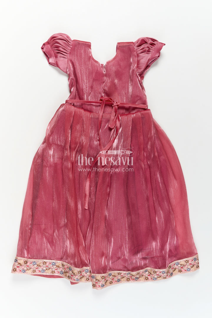 Girls Gown Dresses in Wine Organza with Stone Lace Detailing and Elegant Embellished Dupatta