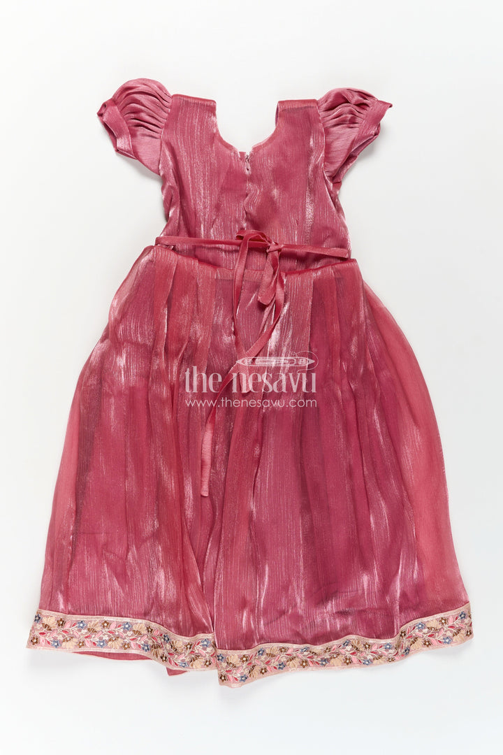 Girls Gown Dresses in Wine Organza with Stone Lace Detailing and Elegant Embellished Dupatta