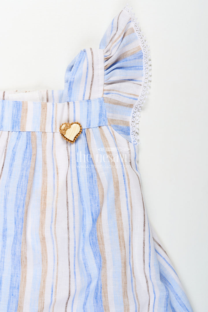 Girls Stripe Frock in Cotton with Shoulder Bows and Classic Vertical Multi Color Stripes