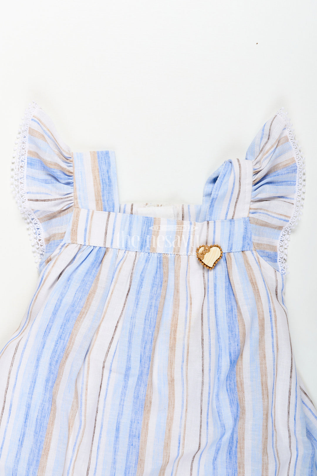 Girls Stripe Frock in Cotton with Shoulder Bows and Classic Vertical Multi Color Stripes