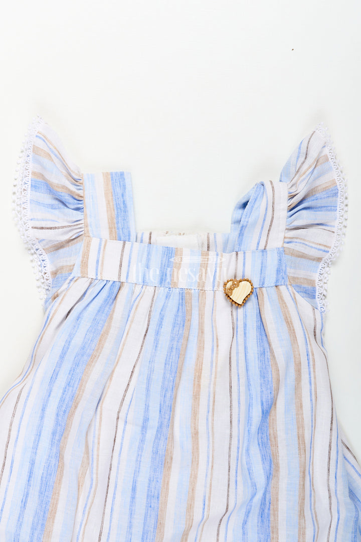 Girls Stripe Frock in Cotton with Shoulder Bows and Classic Vertical Multi Color Stripes