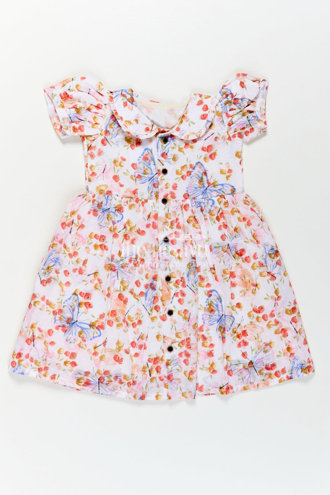 Baby Girl Frocks Cotton in Georgette Designer Fabric with Soft Butterfly Floral Prints and Puff Sleeves