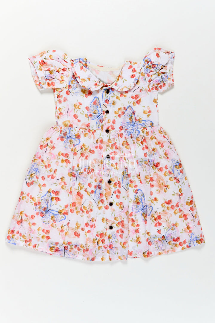 Baby Girl Frocks Cotton in Georgette Designer Fabric with Soft Butterfly Floral Prints and Puff Sleeves