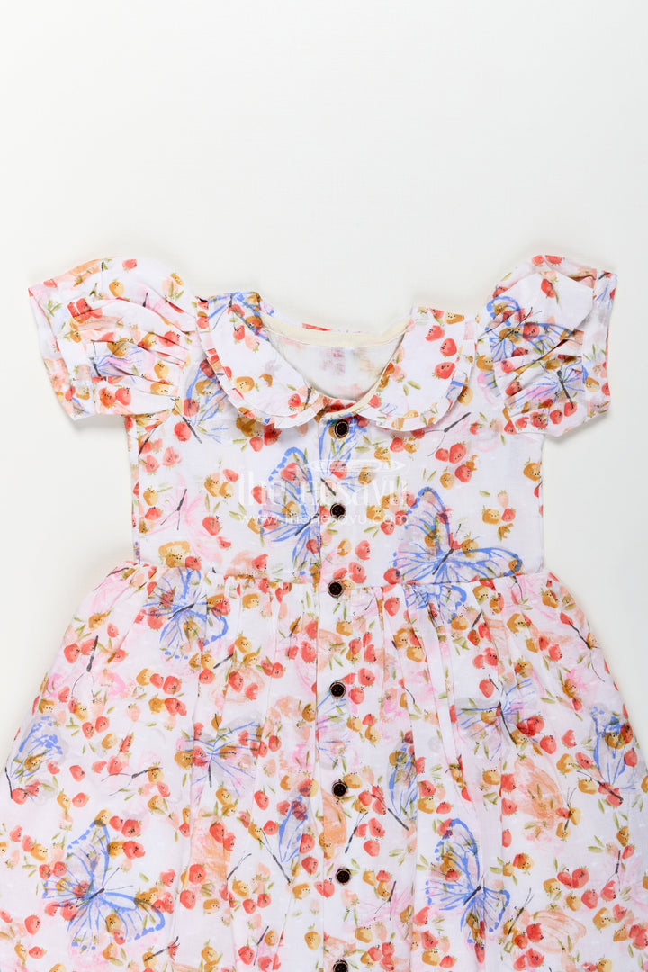Baby Girl Frocks Cotton in Georgette Designer Fabric with Soft Butterfly Floral Prints and Puff Sleeves