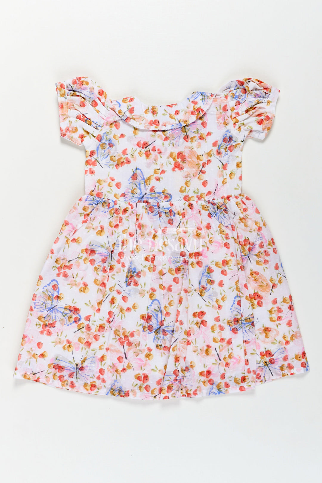 Baby Girl Frocks Cotton in Georgette Designer Fabric with Soft Butterfly Floral Prints and Puff Sleeves