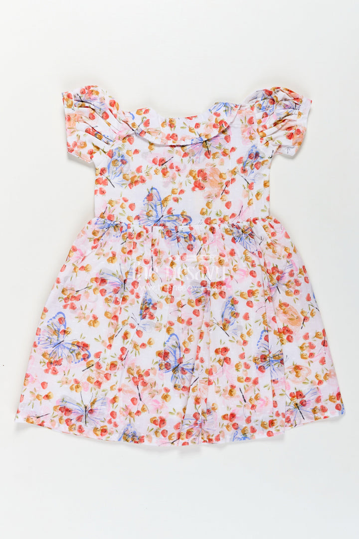 Baby Girl Frocks Cotton in Georgette Designer Fabric with Soft Butterfly Floral Prints and Puff Sleeves