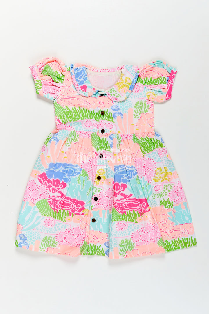 Girls Frocks Cotton Dress with Bright Digital Print and Colorful Ruffle Collar for Everyday Style