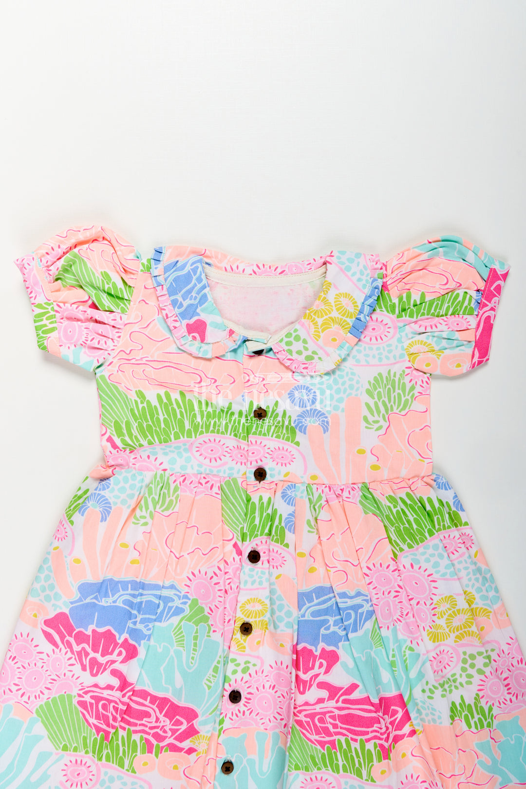 Girls Frocks Cotton Dress with Bright Digital Print and Colorful Ruffle Collar for Everyday Style