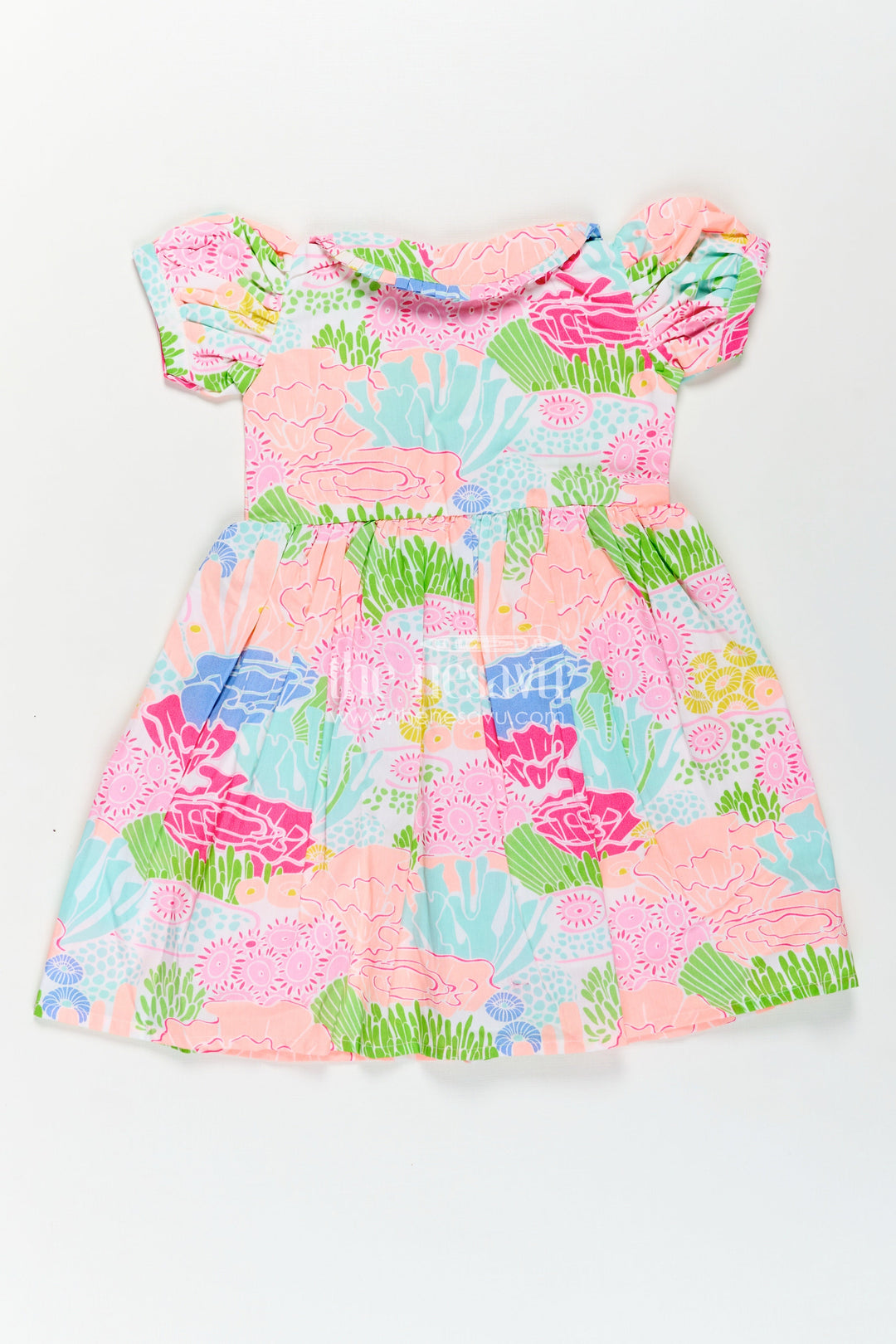 Girls Frocks Cotton Dress with Bright Digital Print and Colorful Ruffle Collar for Everyday Style