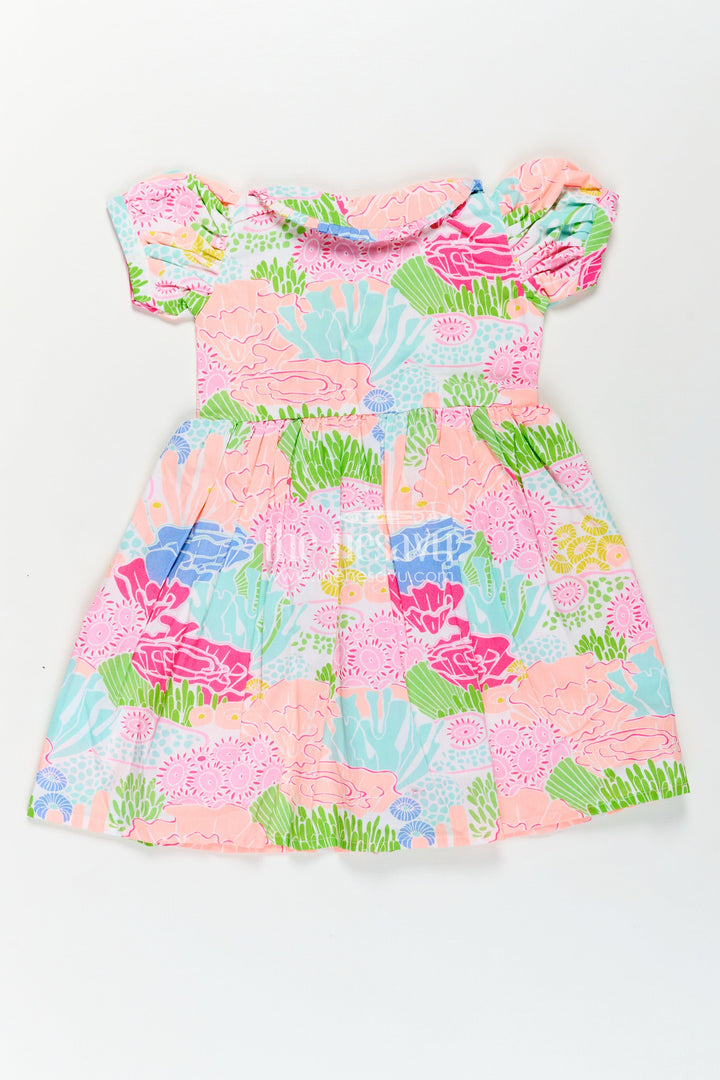 Girls Frocks Cotton Dress with Bright Digital Print and Colorful Ruffle Collar for Everyday Style