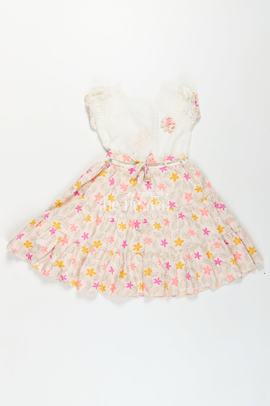 Girls Regular Wear Cotton Frock with Hakoba Bodice and Multicolor Floral Digital Print Bottom