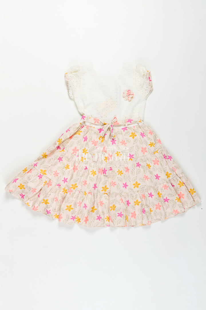 Girls Regular Wear Cotton Frock with Hakoba Bodice and Multicolor Floral Digital Print Bottom